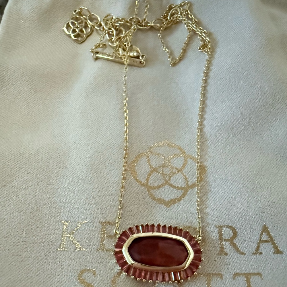 Baguette Kendra Scott Gold Necklace with Red Pendant